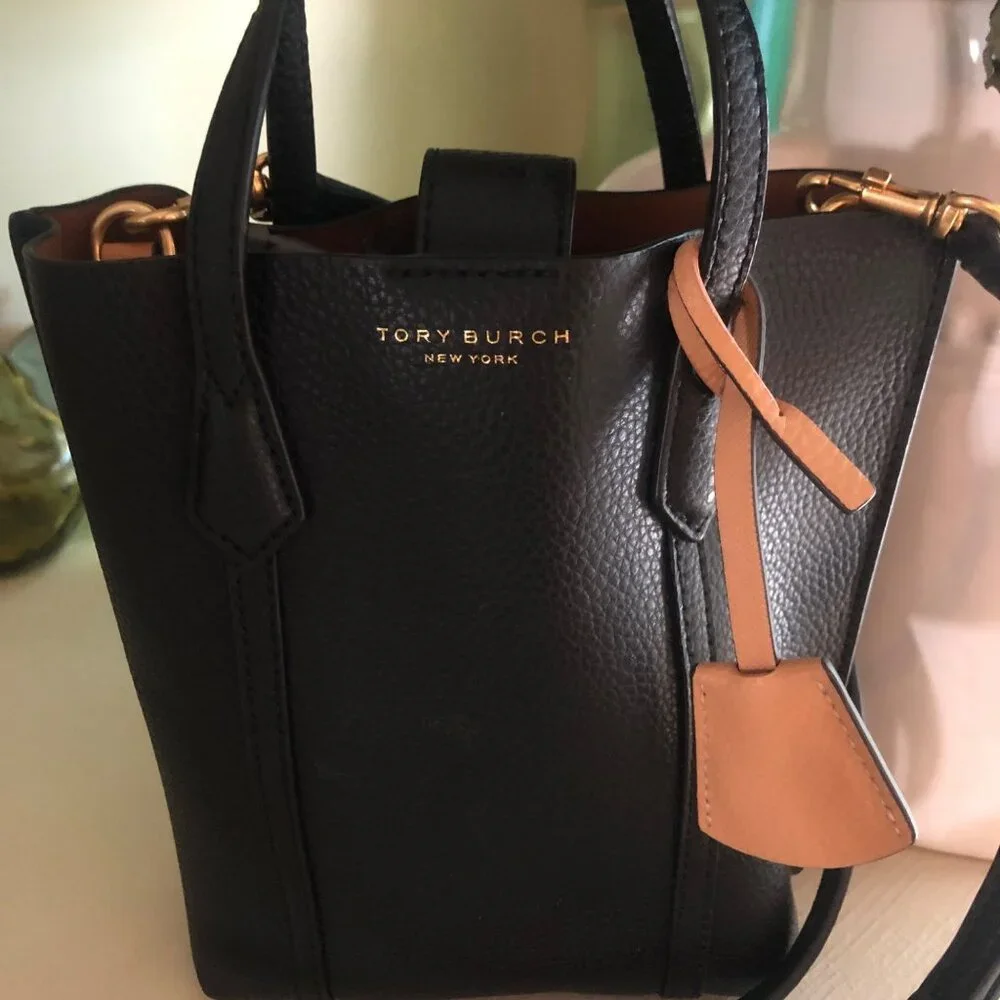 SOLD***TORY BURCH Mini Perry Tote Crossbody Bag Black - Picture 1 of 14